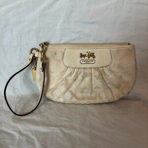 Coach Signature Satin Pleated Wristlet – Ivory / Cream – Very Used Condition